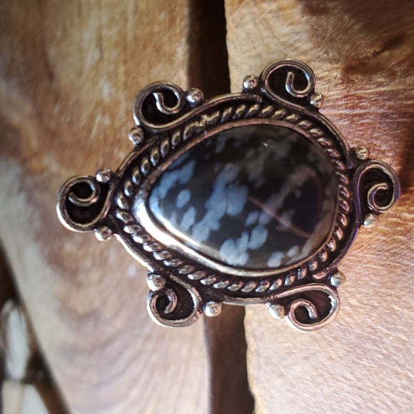 New Snowflake Obsidian 925 Silver Ring. - Picture 2 of 8